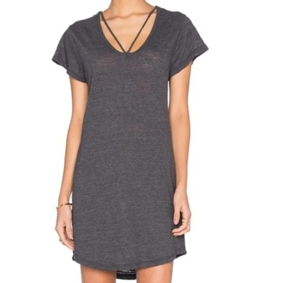 Revolve LNA Strappy Tee Dress T-shirt Cut out Short Sleeve Granite Gray Small - Picture 1 of 13